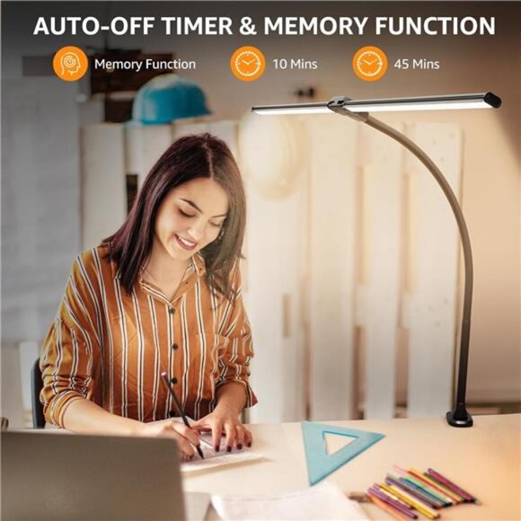 Led Desk Lamp for Office Home, Bright Double Head Desk Light with Clamp - Picture 3 of 7